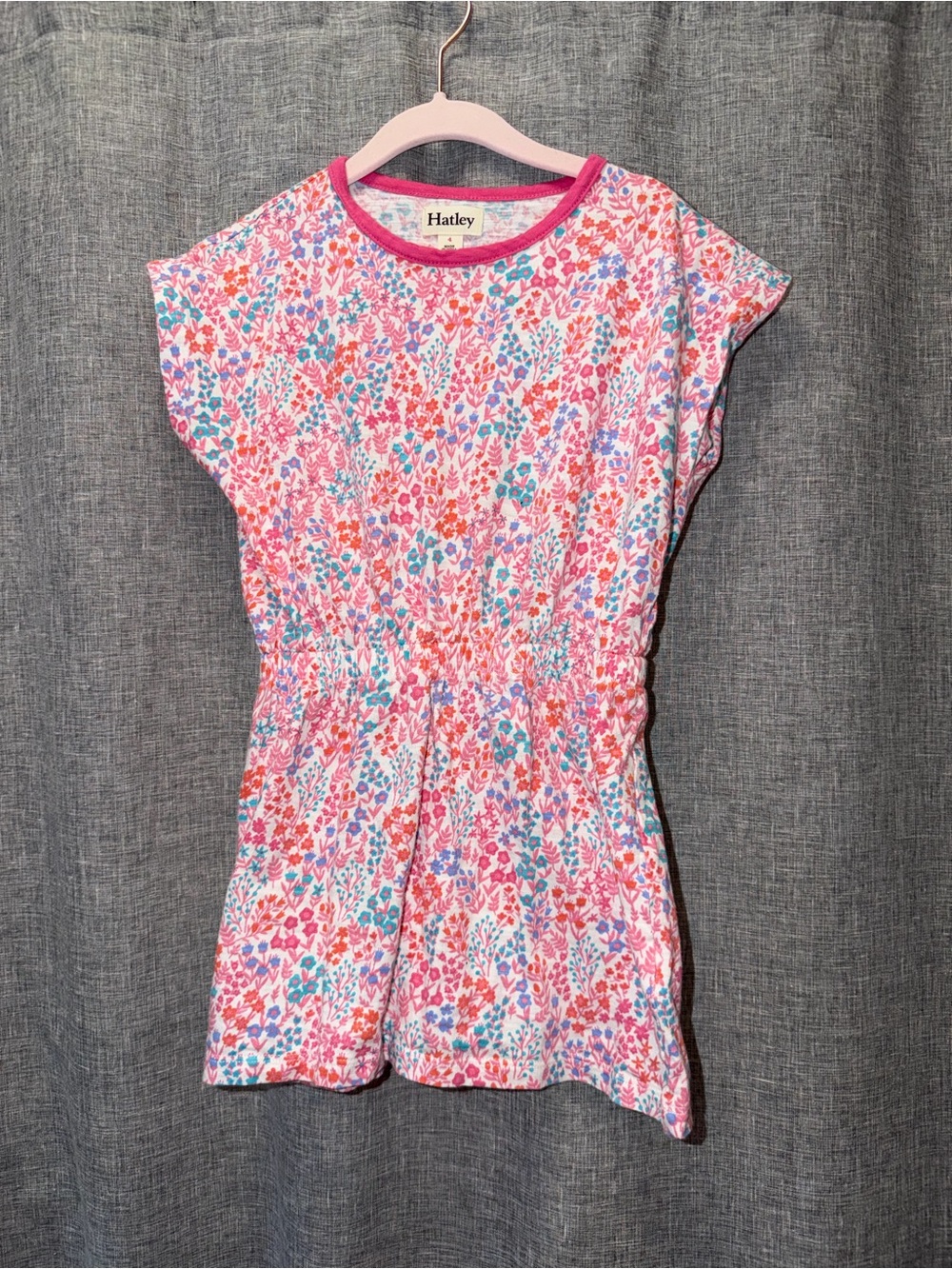 Hatley Pink Floral Short Sleeve Top with Blue & Coral Blooms